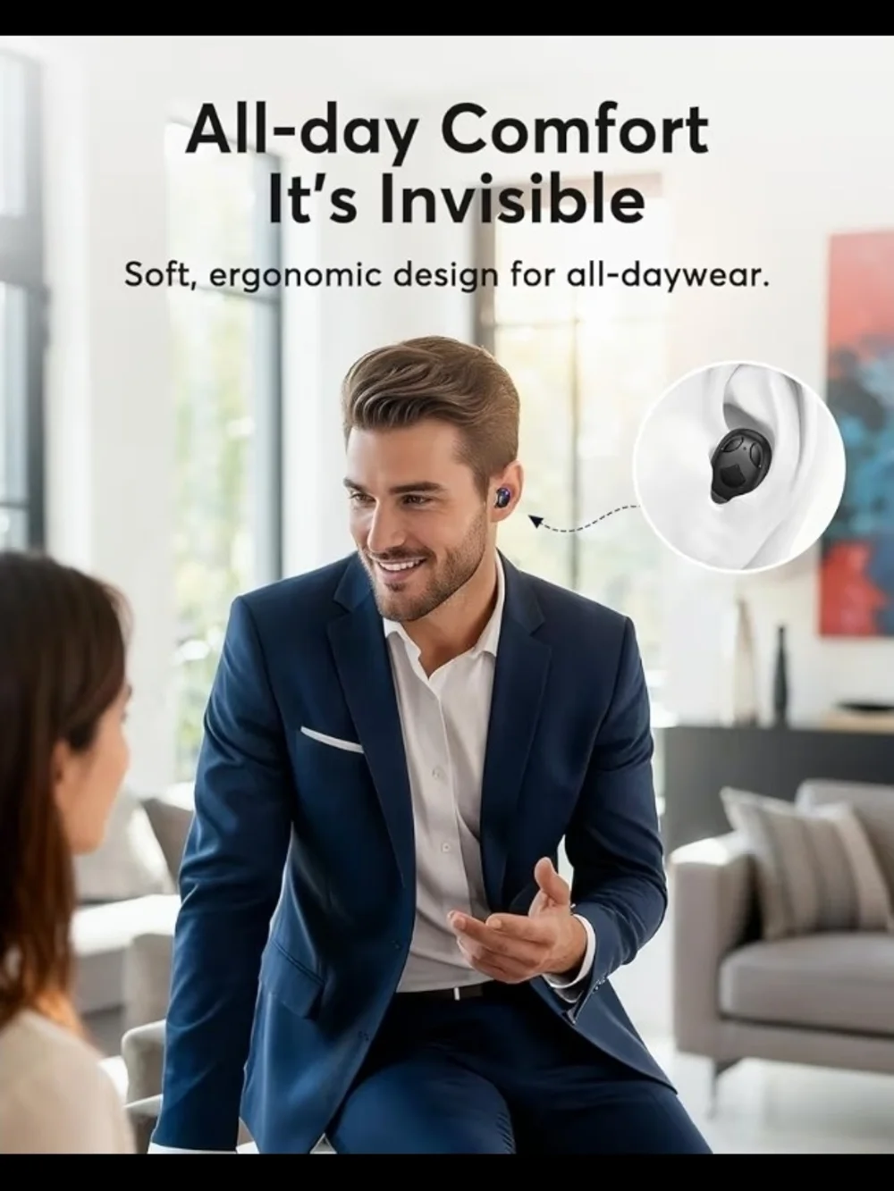 Black Wireless Hearing Aids with Charging Case